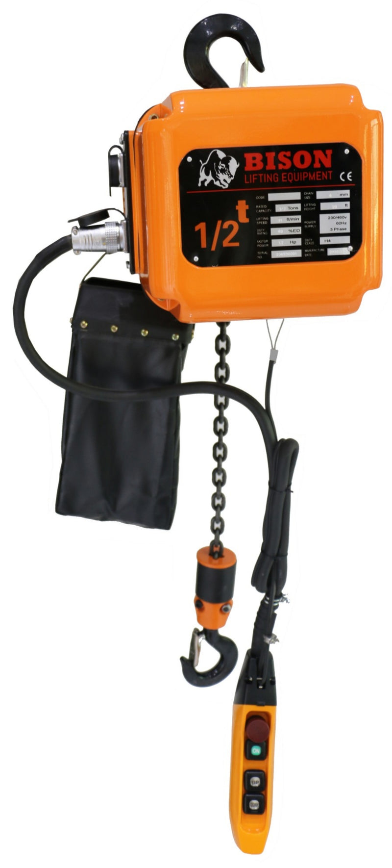 Bison 3 Phase, 2-Speed Electric Chain Hoist , 20 Ft, 230v/460v  (1/2 - 5 Ton)