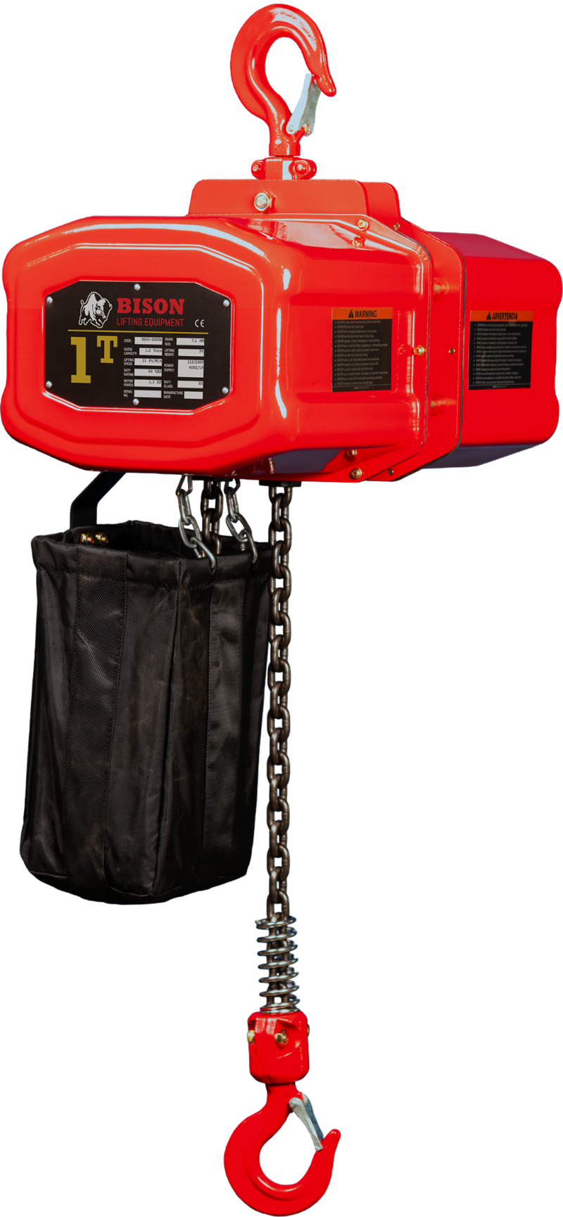 Bison Single Phase Electric Chain Hoist, 20 ft, 115/230v (1/4 - 5 Ton) FREE SHIPPING