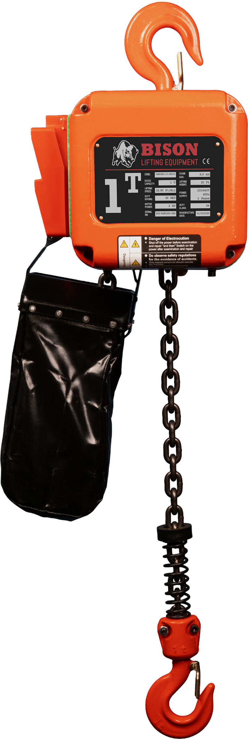 Bison 3 Phase, Electric Chain Hoist, 20 Ft. 230v/460v  (1 - 5 Ton)