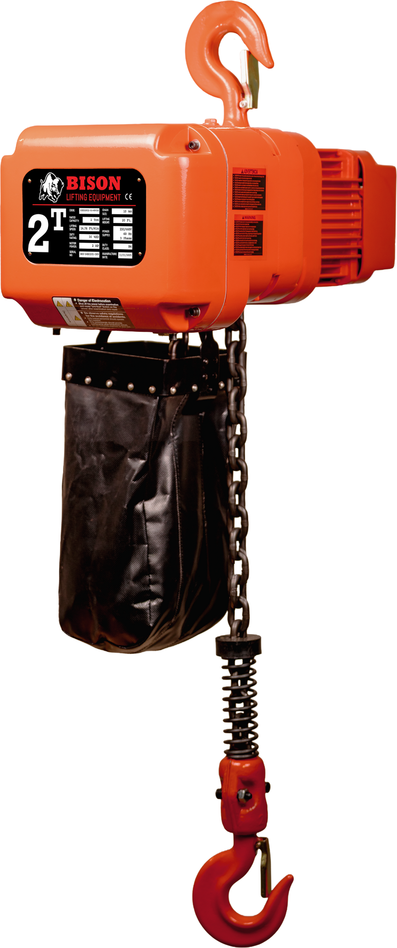 Bison 3 Phase, 2-Speed Electric Chain Hoist , 20 Ft, 230v/460v  (1/2 - 5 Ton)