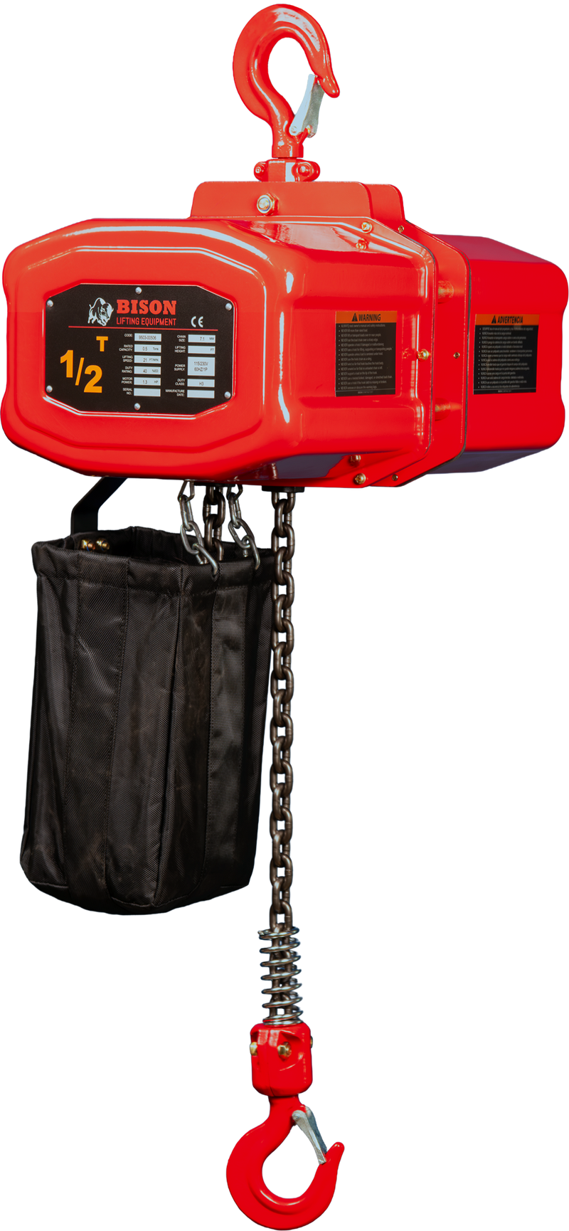 Bison Single Phase Electric Chain Hoist, 20 ft, 115/230v (1/4 - 5 Ton) FREE SHIPPING