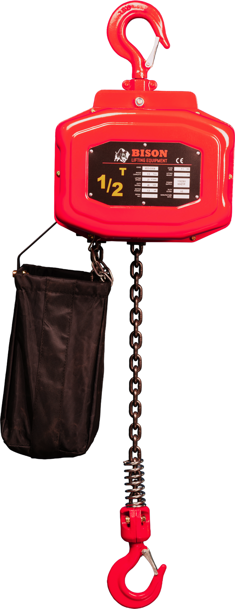 Bison Single Phase Electric Chain Hoist, 20 ft, 115/230v (1/4 - 5 Ton) FREE SHIPPING