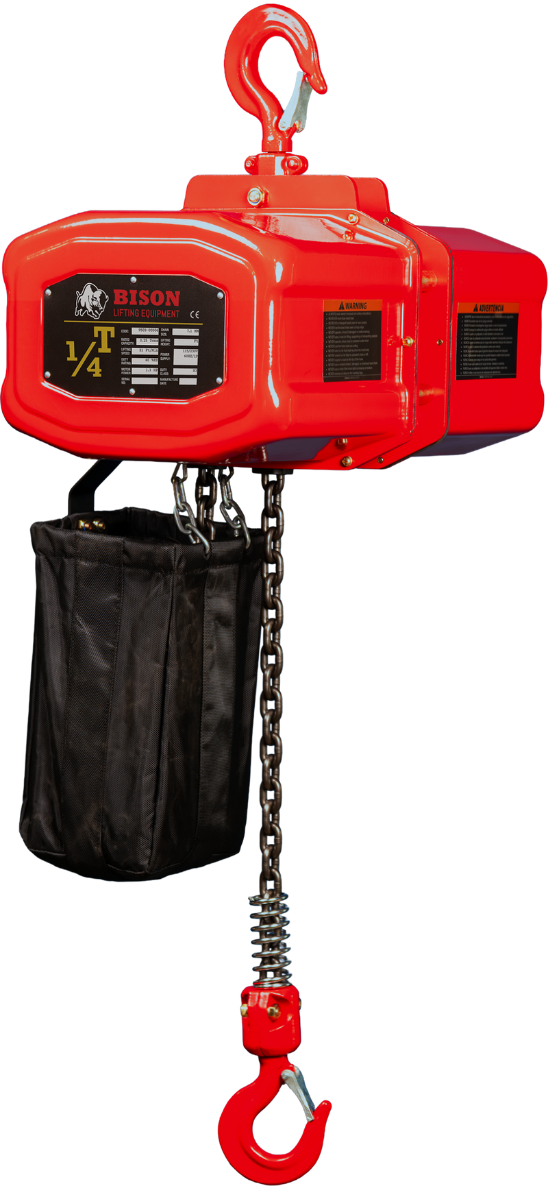 Bison Single Phase Electric Chain Hoist, 20 ft, 115/230v (1/4 - 5 Ton) FREE SHIPPING