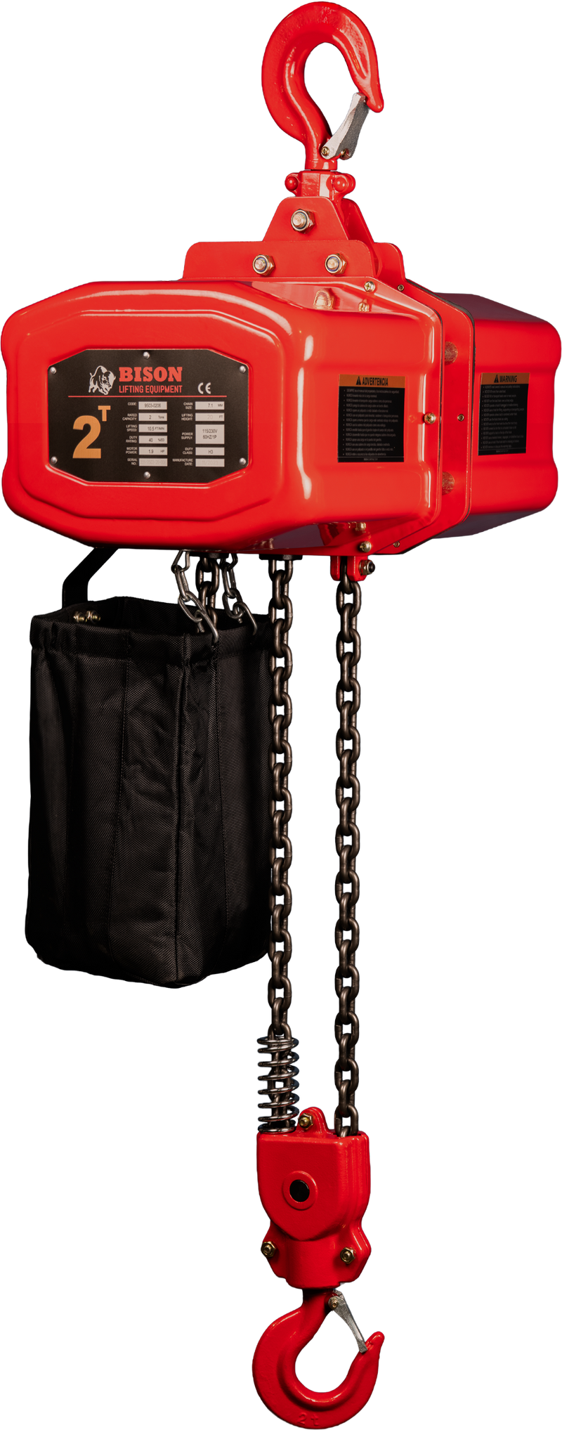Bison Single Phase Electric Chain Hoist, 20 ft, 115/230v (1/4 - 5 Ton) FREE SHIPPING