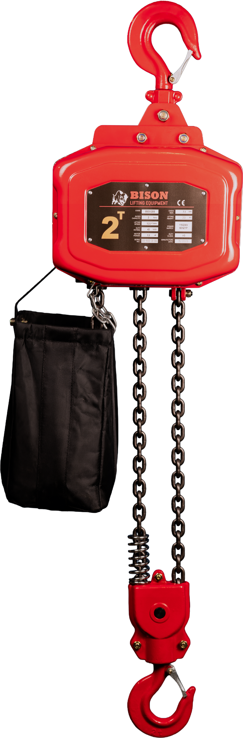 Bison Single Phase Electric Chain Hoist, 20 ft, 115/230v (1/4 - 5 Ton) FREE SHIPPING
