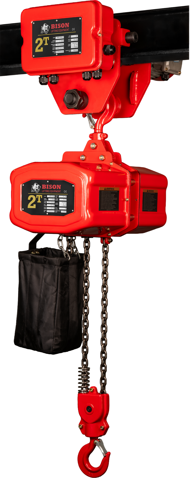 Bison Single Phase Hoist with Motorized Trolley, 115/230v  (1/4 - 5 Ton)