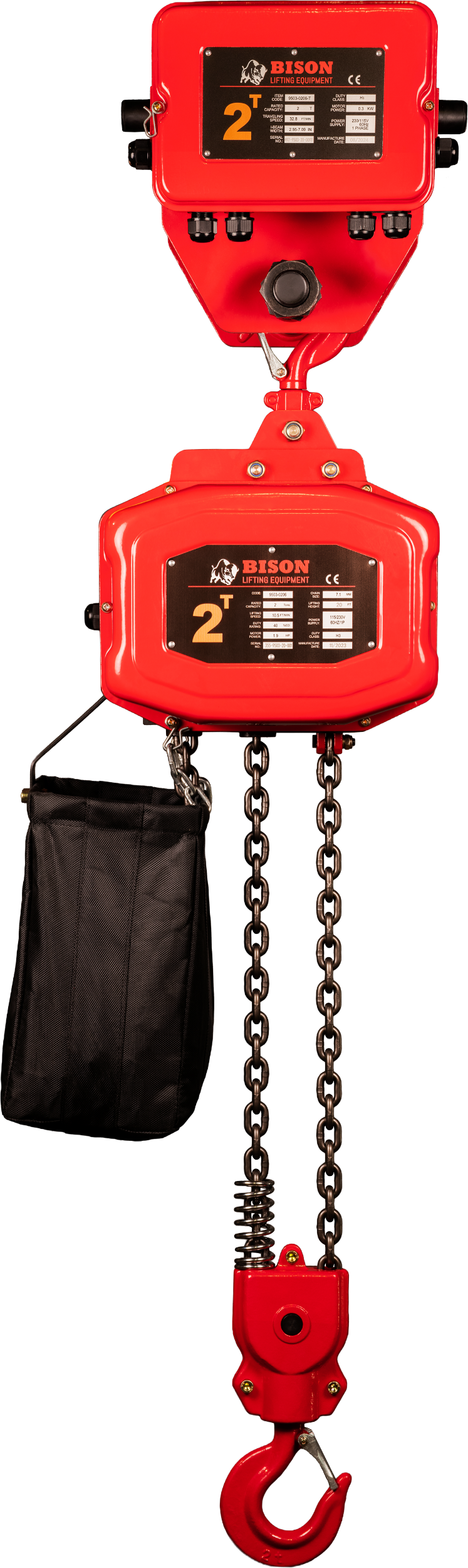 Bison Single Phase Hoist with Motorized Trolley, 115/230v  (1/4 - 5 Ton)