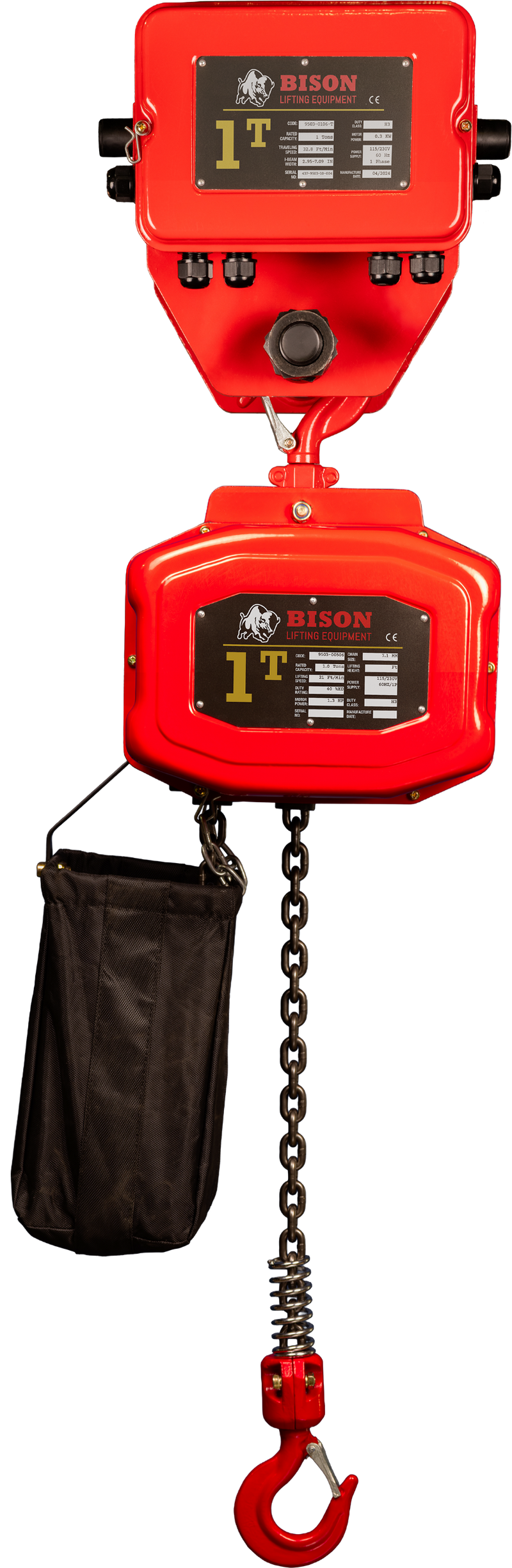 Bison Single Phase Hoist with Motorized Trolley, 115/230v  (1/4 - 5 Ton)