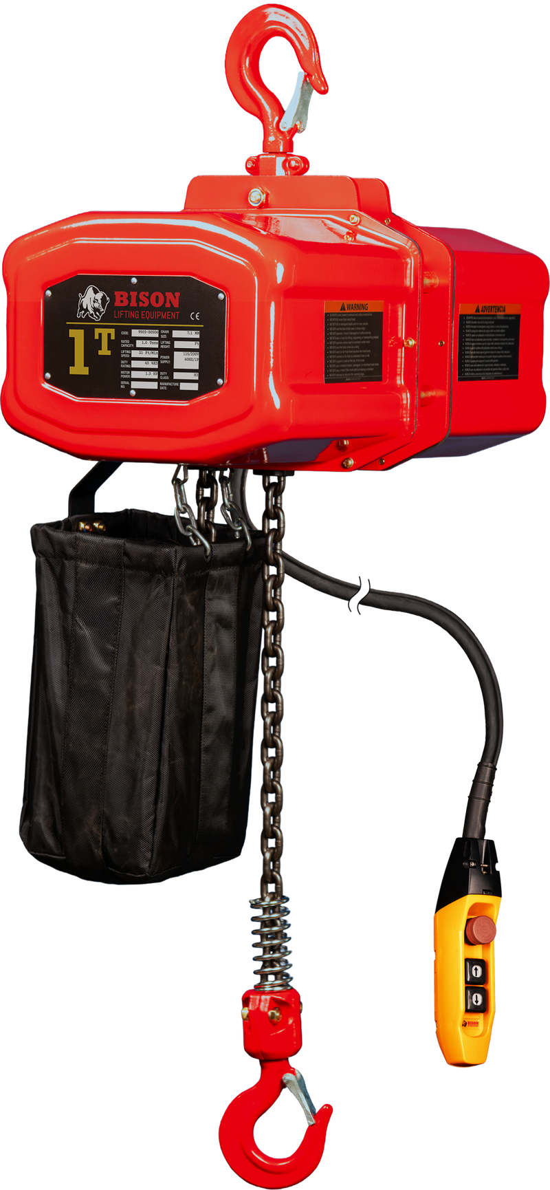 Bison Single Phase Electric Chain Hoist, 20 ft, 115/230v (1/4 - 5 Ton) FREE SHIPPING