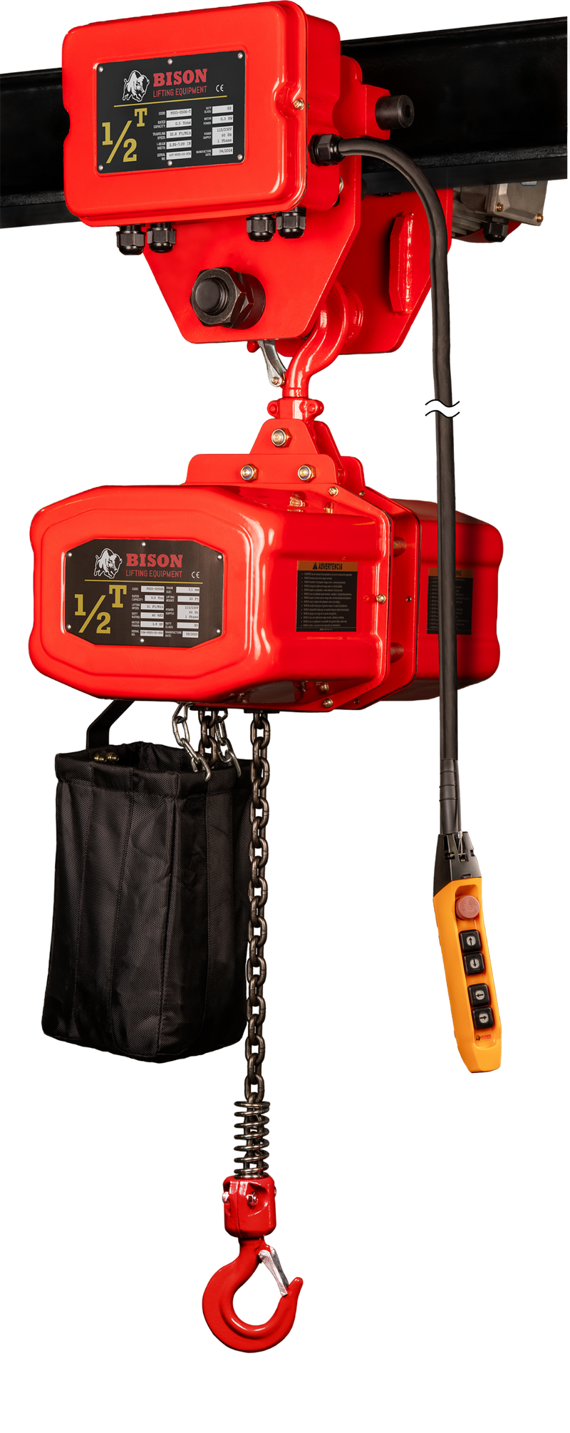 Bison Single Phase Hoist with Motorized Trolley, 115/230v  (1/4 - 5 Ton)