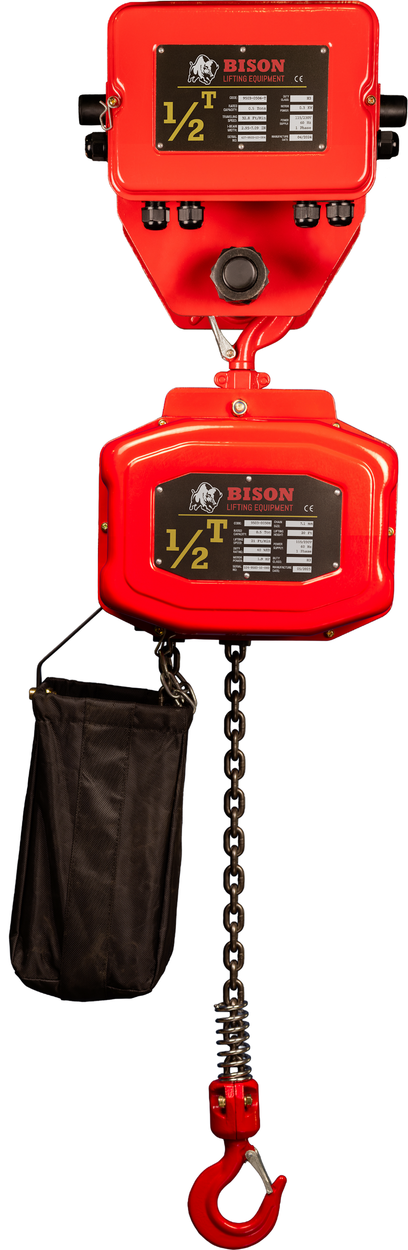 Bison Single Phase Hoist with Motorized Trolley, 115/230v  (1/4 - 5 Ton)