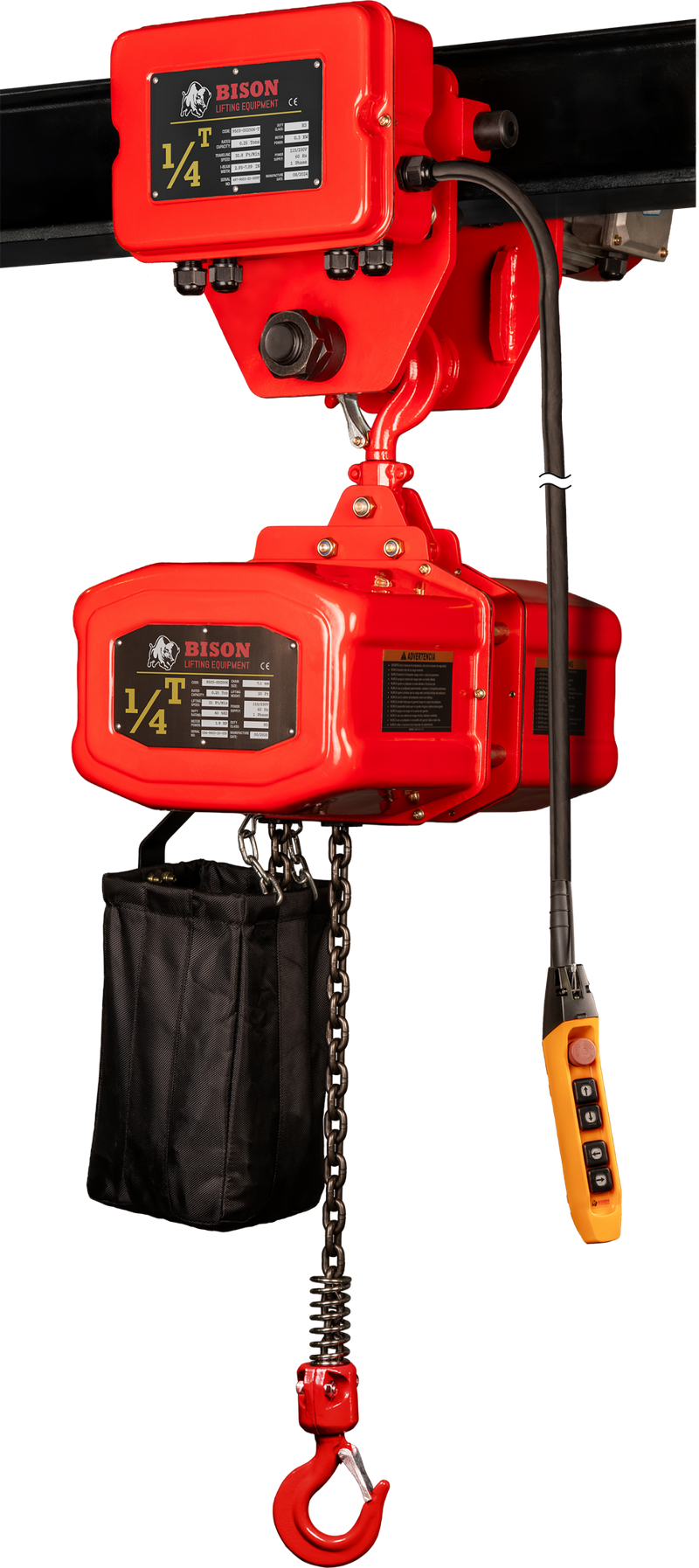 Bison Single Phase Hoist with Motorized Trolley, 115/230v  (1/4 - 5 Ton)