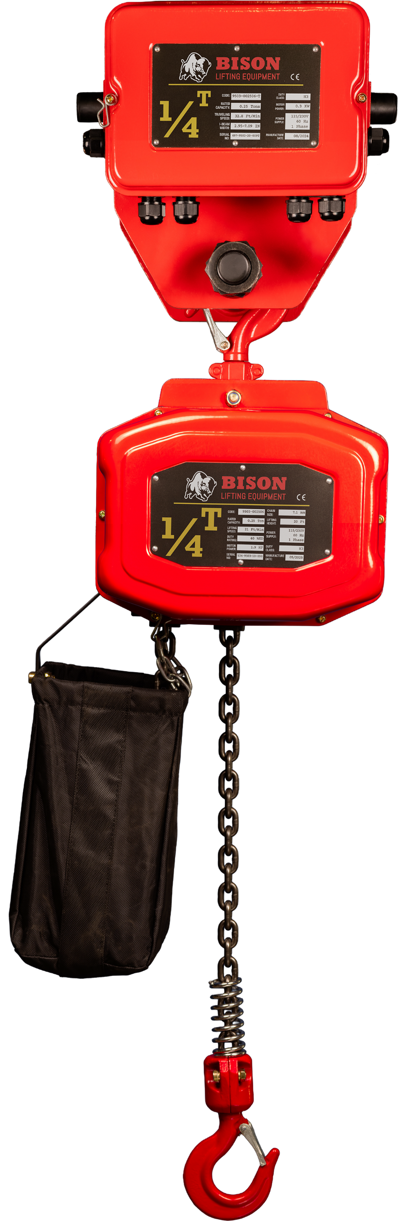 Bison Single Phase Hoist with Motorized Trolley, 115/230v  (1/4 - 5 Ton)