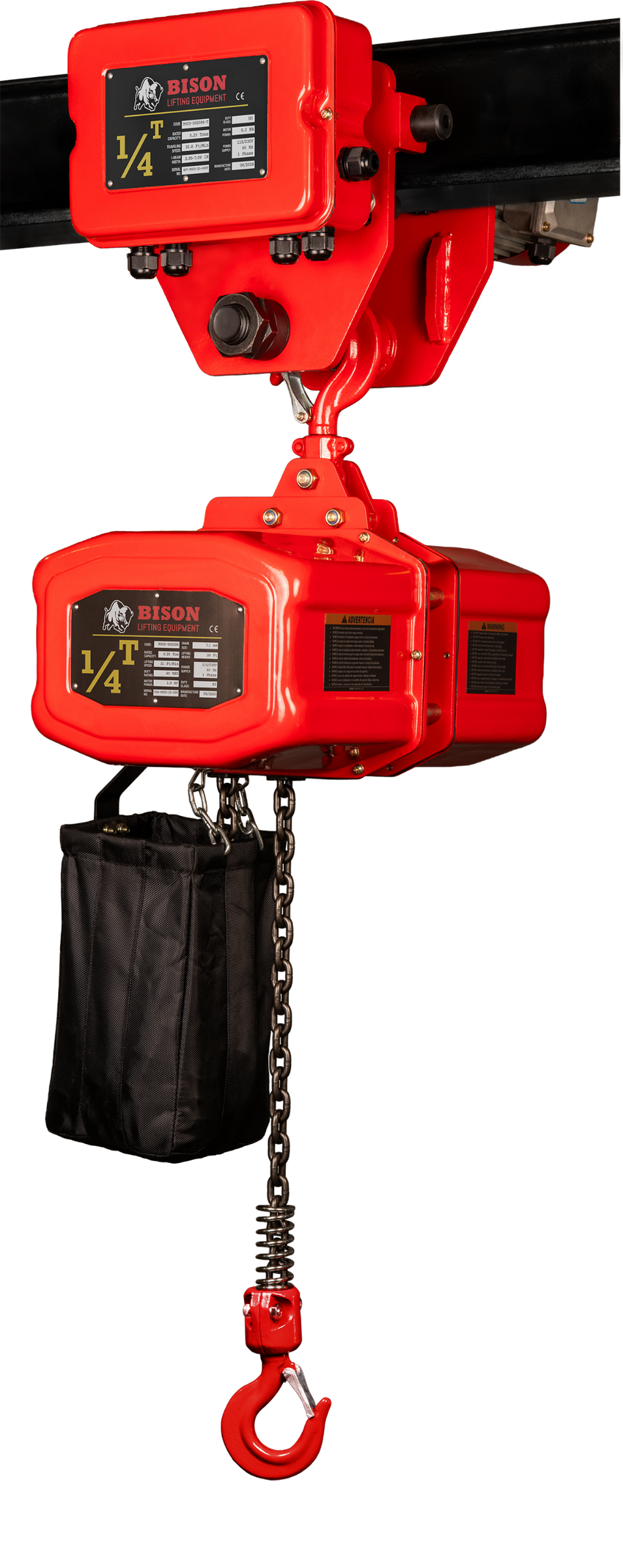 Bison Single Phase Hoist with Motorized Trolley, 115/230v (1/4 - 5 Ton ...