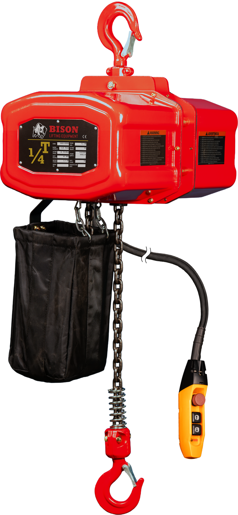 Bison Single Phase Electric Chain Hoist, 20 ft, 115/230v (1/4 - 5 Ton) FREE SHIPPING
