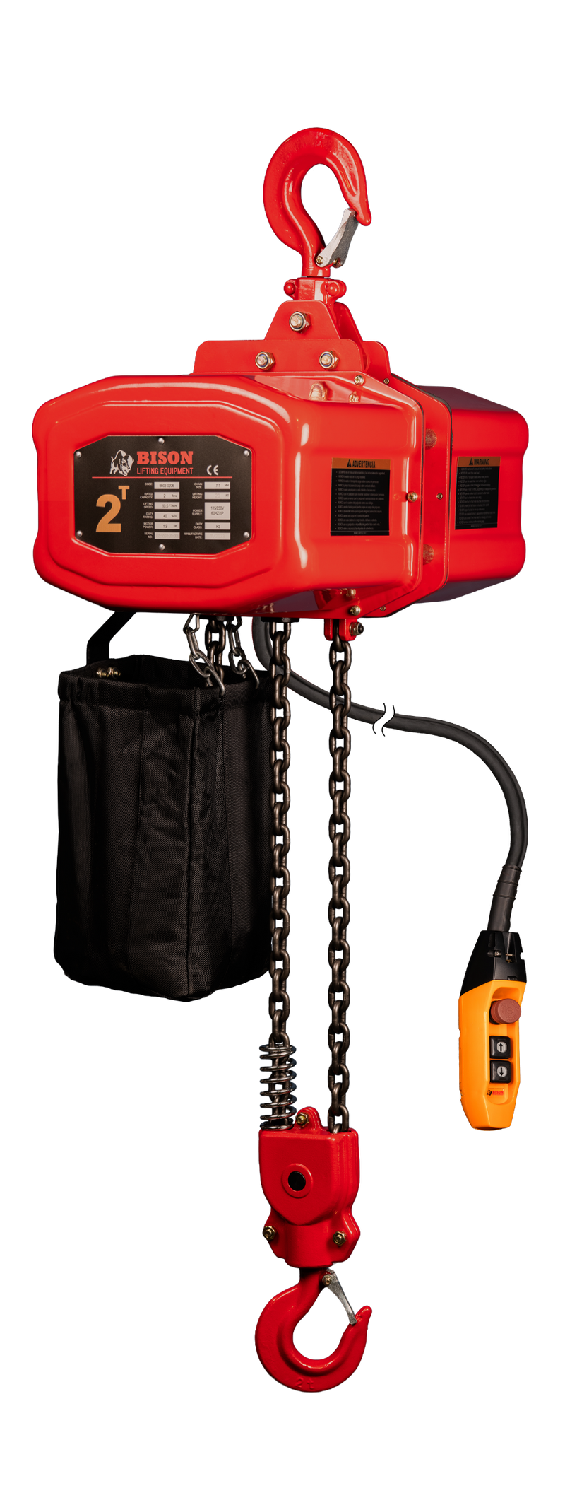 Bison Single Phase Electric Chain Hoist, 20 ft, 115/230v (1/4 - 5 Ton) FREE SHIPPING