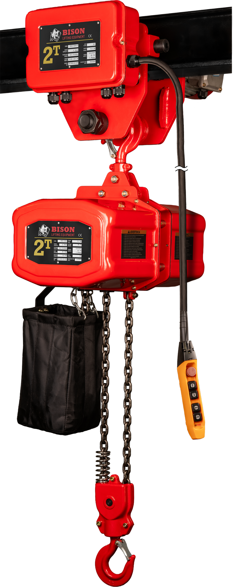 Bison Single Phase Hoist with Motorized Trolley, 115/230v  (1/4 - 5 Ton)