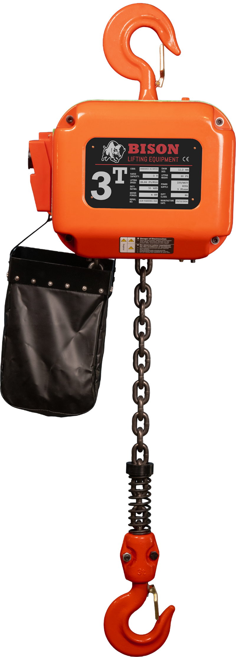 Bison 3 Phase, 2-Speed Electric Chain Hoist , 20 Ft, 230v/460v  (1/2 - 5 Ton)