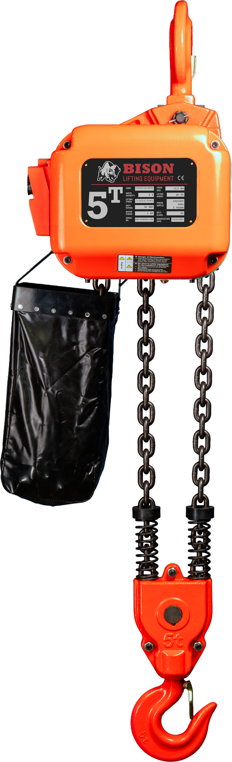 Bison 3 Phase, Electric Chain Hoist, 20 Ft. 230v/460v  (1 - 5 Ton)