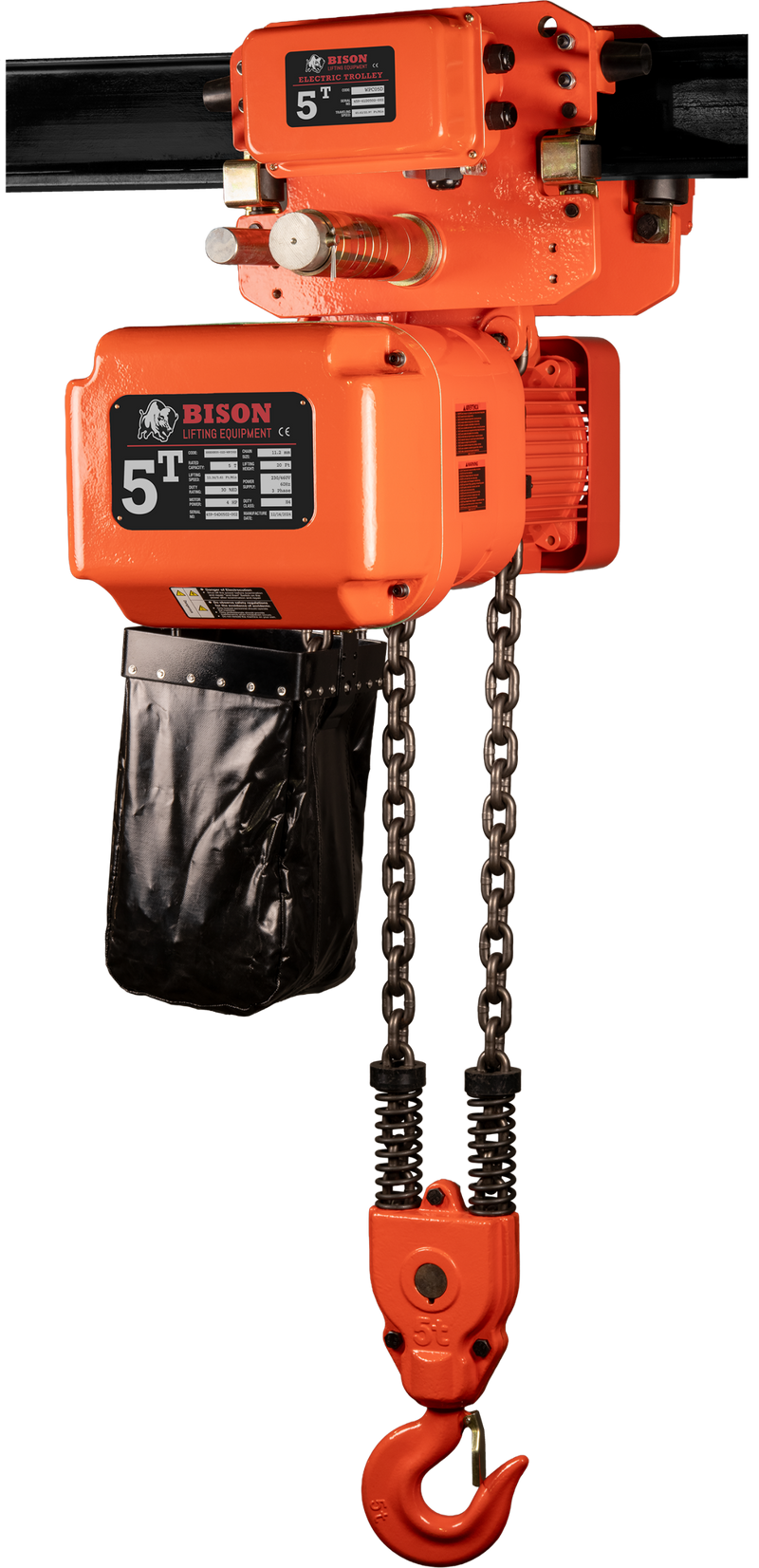 Bison 3 Phase, Electric Chain Hoist with Motorized Trolley, 20 Ft. 230v/460v  (1 - 5 Ton)