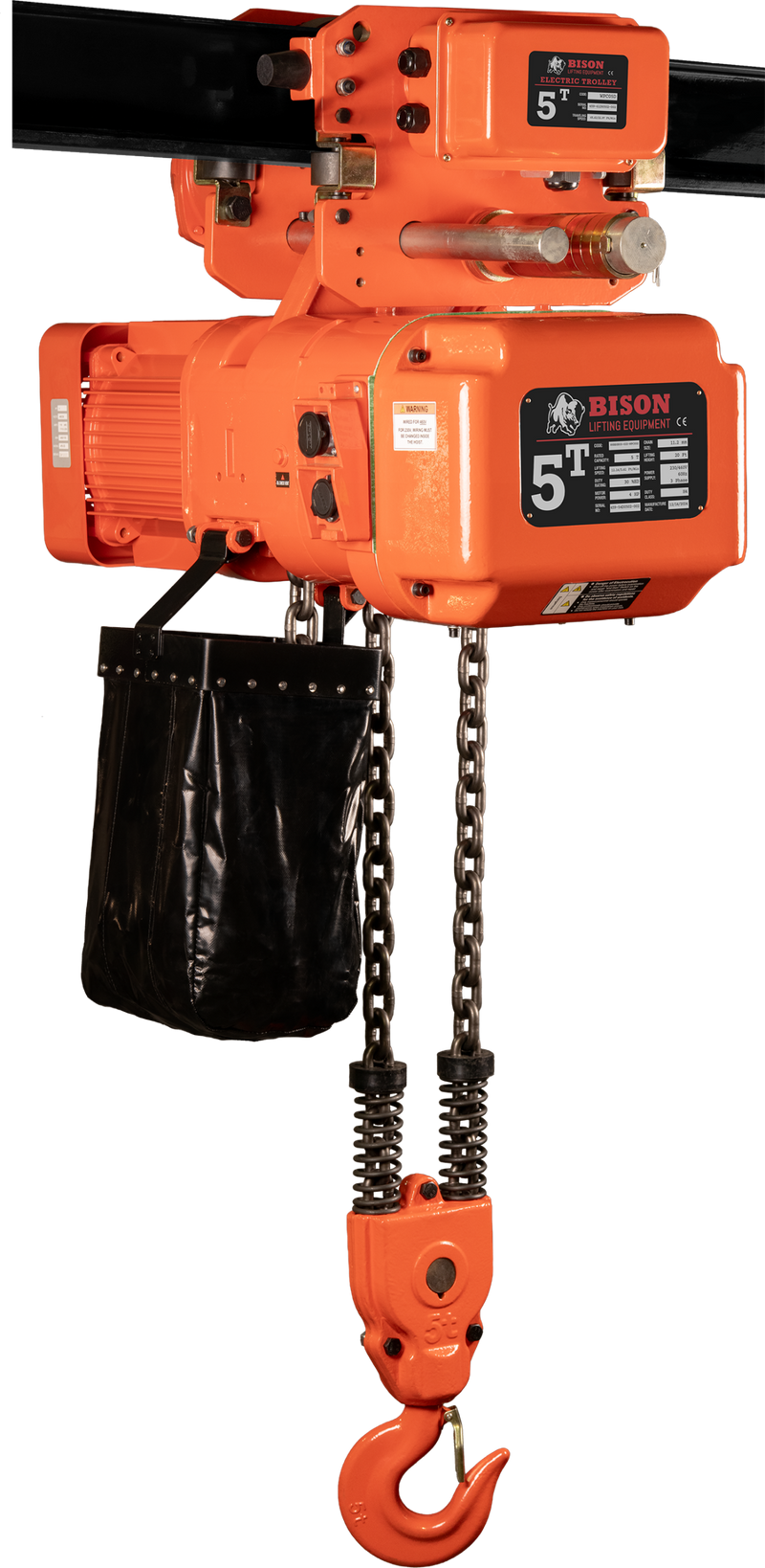 Bison 3 Phase, Electric Chain Hoist with Motorized Trolley, 20 Ft. 230v/460v  (1 - 5 Ton)