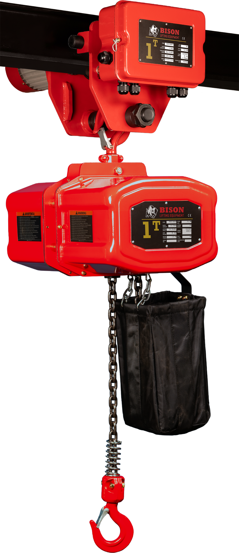 Bison Single Phase Hoist with Motorized Trolley, 115/230v  (1/4 - 5 Ton)