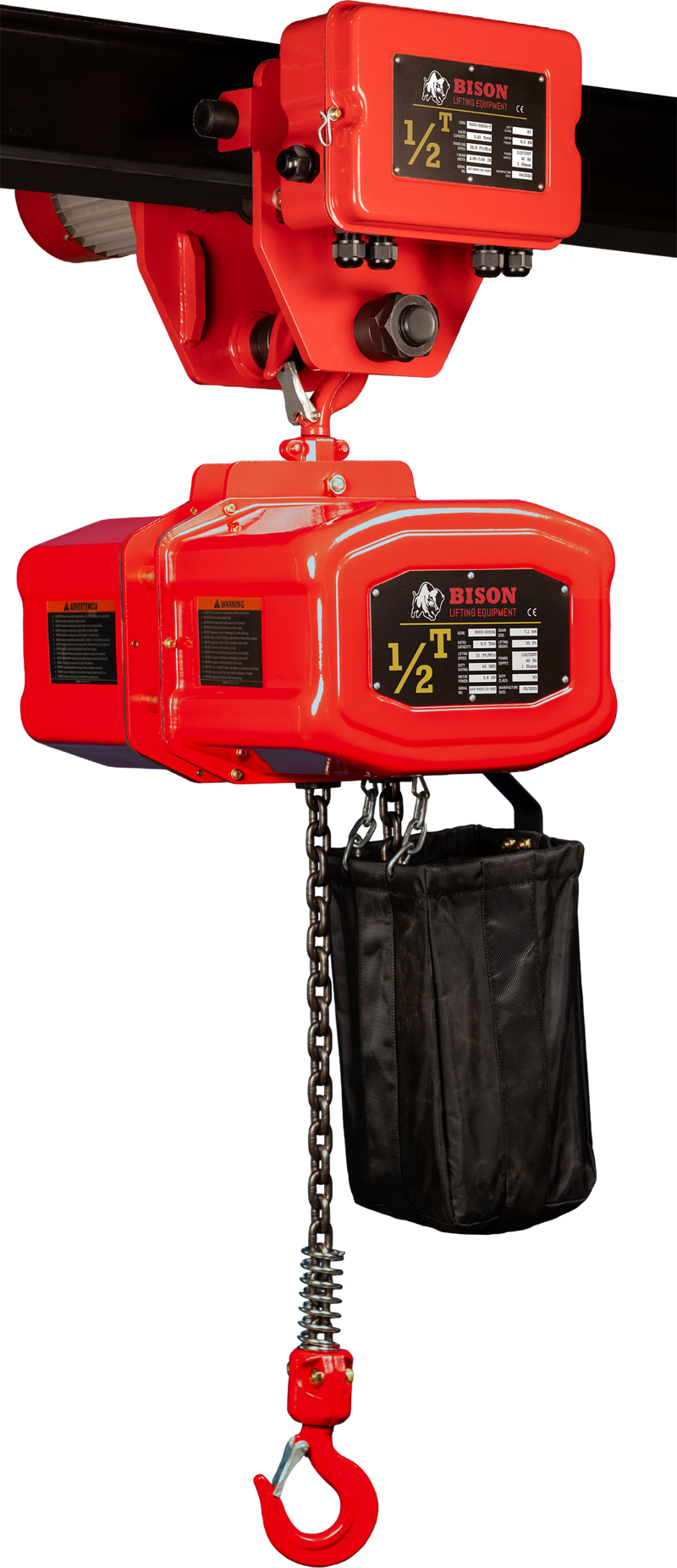 Bison Single Phase Hoist with Motorized Trolley, 115/230v  (1/4 - 5 Ton)