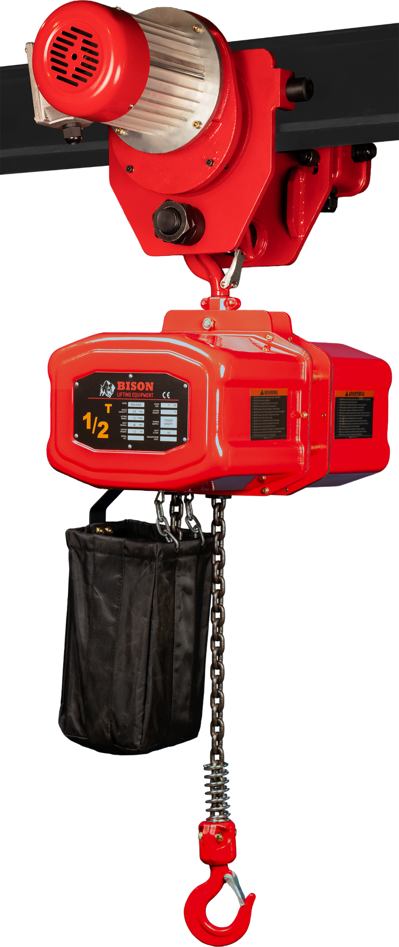 Bison Single Phase Hoist with Motorized Trolley, 115/230v  (1/4 - 5 Ton)